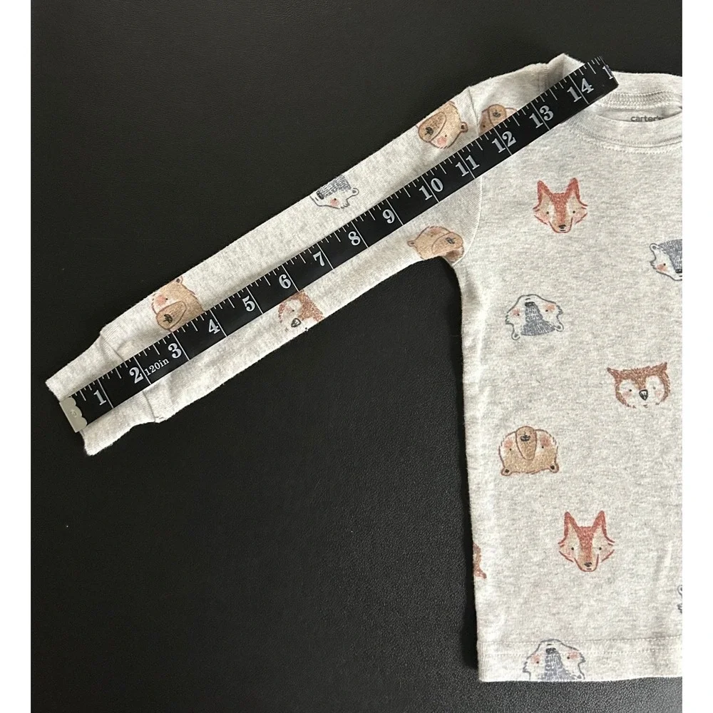 Carters Toddler 2T Gray Woodland Animal Fox Bear Owl Long Sleeve Pajama Top 1484